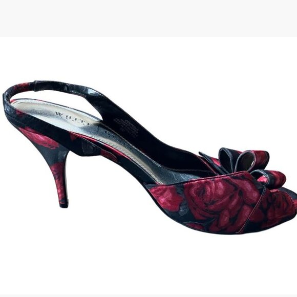 White House Black Market High Heel Peep Toe Floral Slingbacks  Size 9M  EUC - Picture 4 of 14